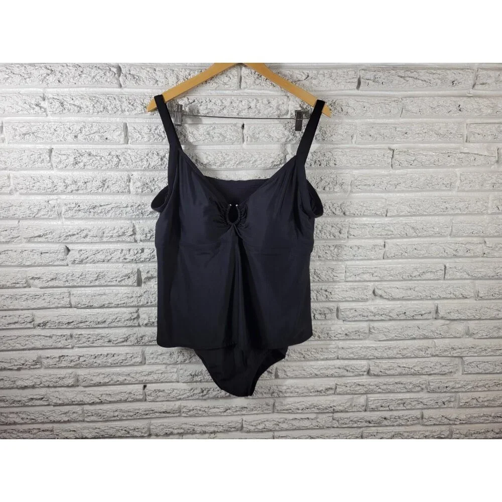Sand n Sun Women's 3X Plus Size One Piece Swimsuit Black Lined Nylon BLA79E